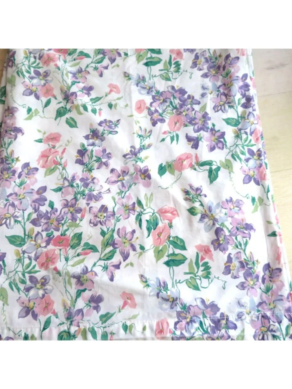 Vintage Cannon Queen Flat Sheet Floral Pink Purple Percale Cottagecore USA Made